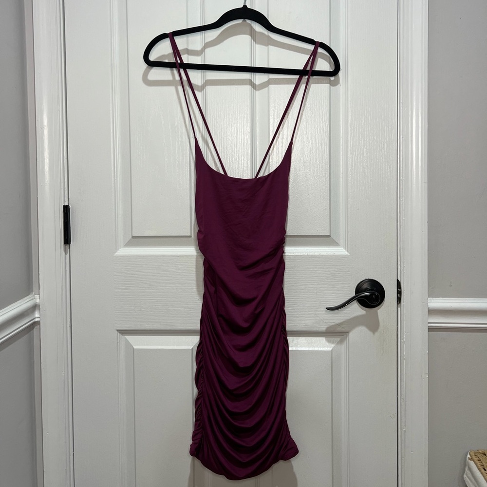 Oh Polly Plum Ruched Strap Slip Dress